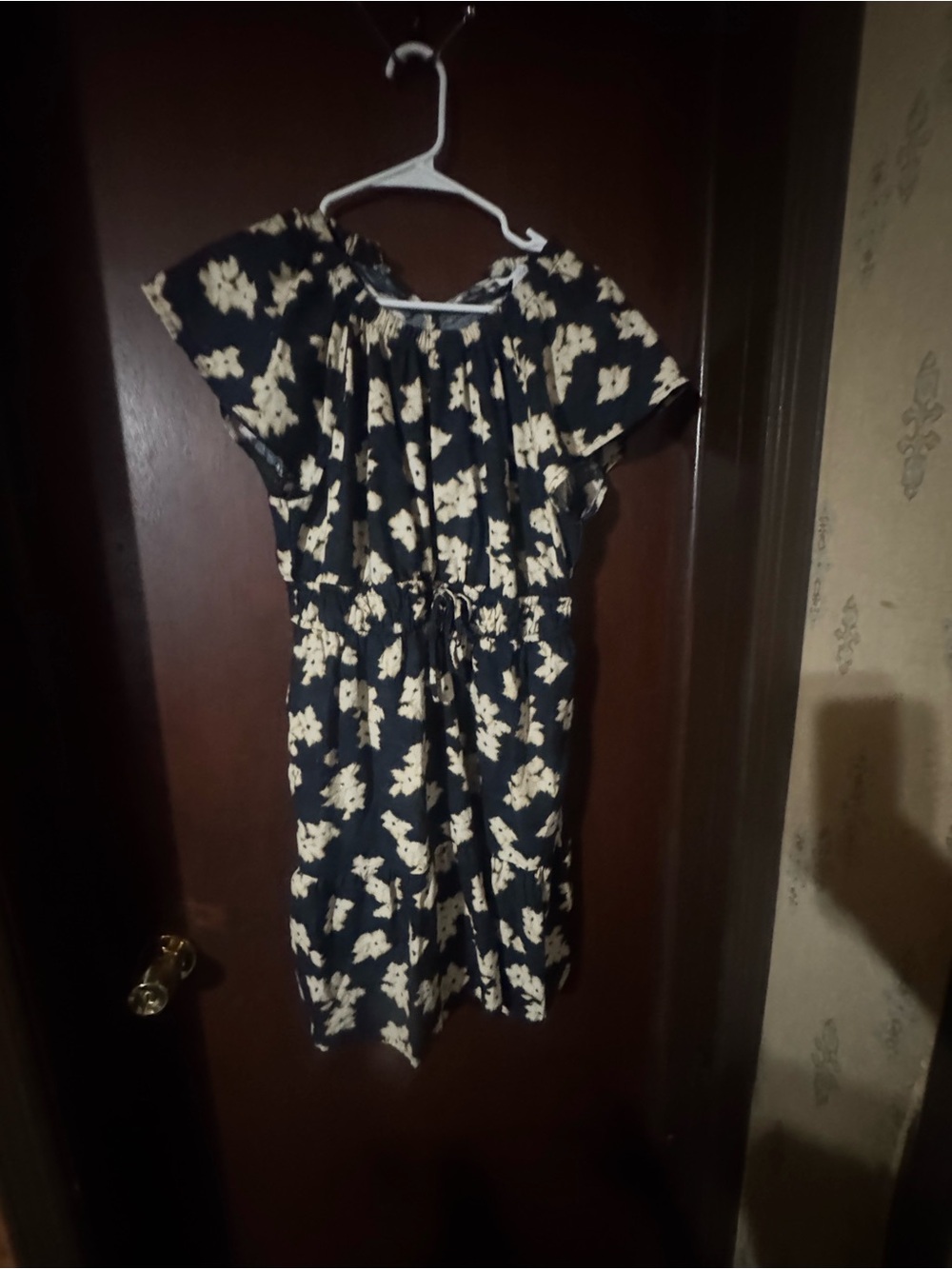 Navy Floral Drawstring Waist Dress